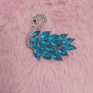 Sparkling Blue Crystal Swan Brooch
